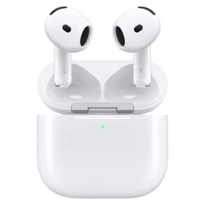 هدفون بلوتوثی اپل مدل AirPods 4 دارای نویز کنسلینگ، درگاه شارژ USB-Type-C و شارژ بی سیم، با قابلیت اتصال به چند دستگاه، پشتیبانی از فرمان لمسی و دستیار صوتی، نشانگر LED، مقاوم در برابر پاشش آب و گرد و غبار